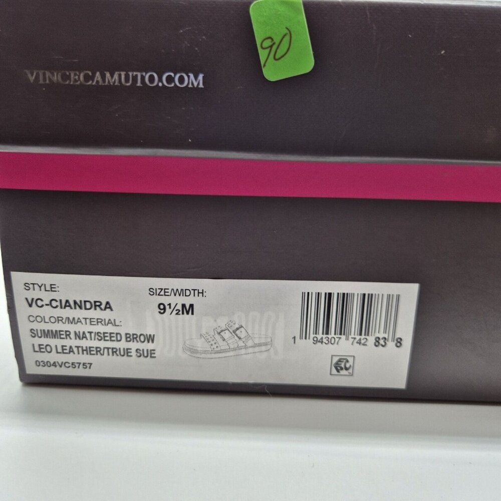 Vince Camuto Ciandra Size 9.5 M Slip On Slide 3 Straps Buckle Brown Flat 934 - Picture 8 of 8